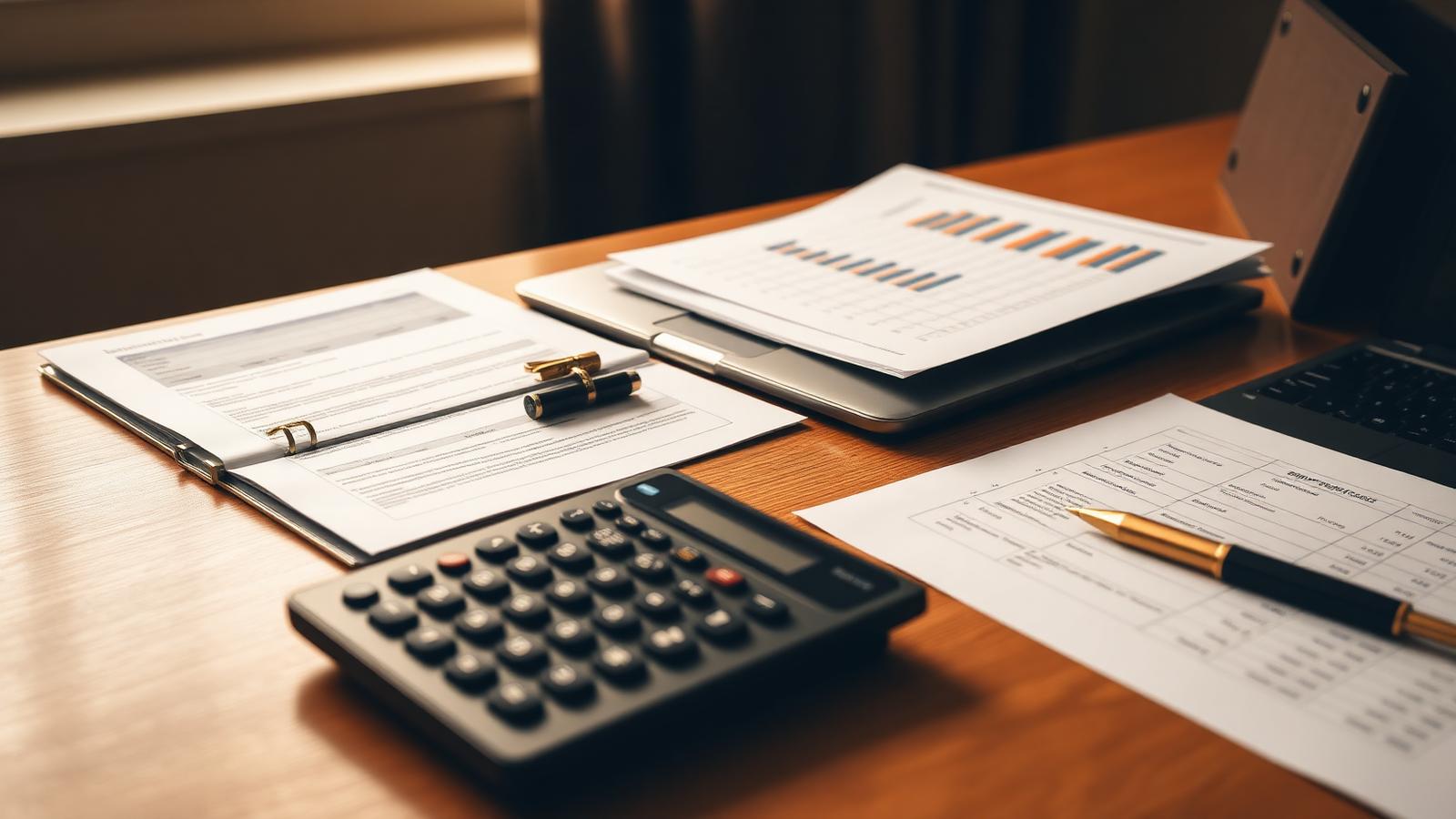 Organized financial planning documents on an executive desk